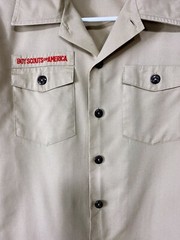 Boy Scouts Of America Boys Shirt Sz L Khaki Collared Button Up Pockets Official