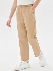 Boys Elastic Waist Pants Kids Uniform School Cotton Twill 9-10 Years Brown