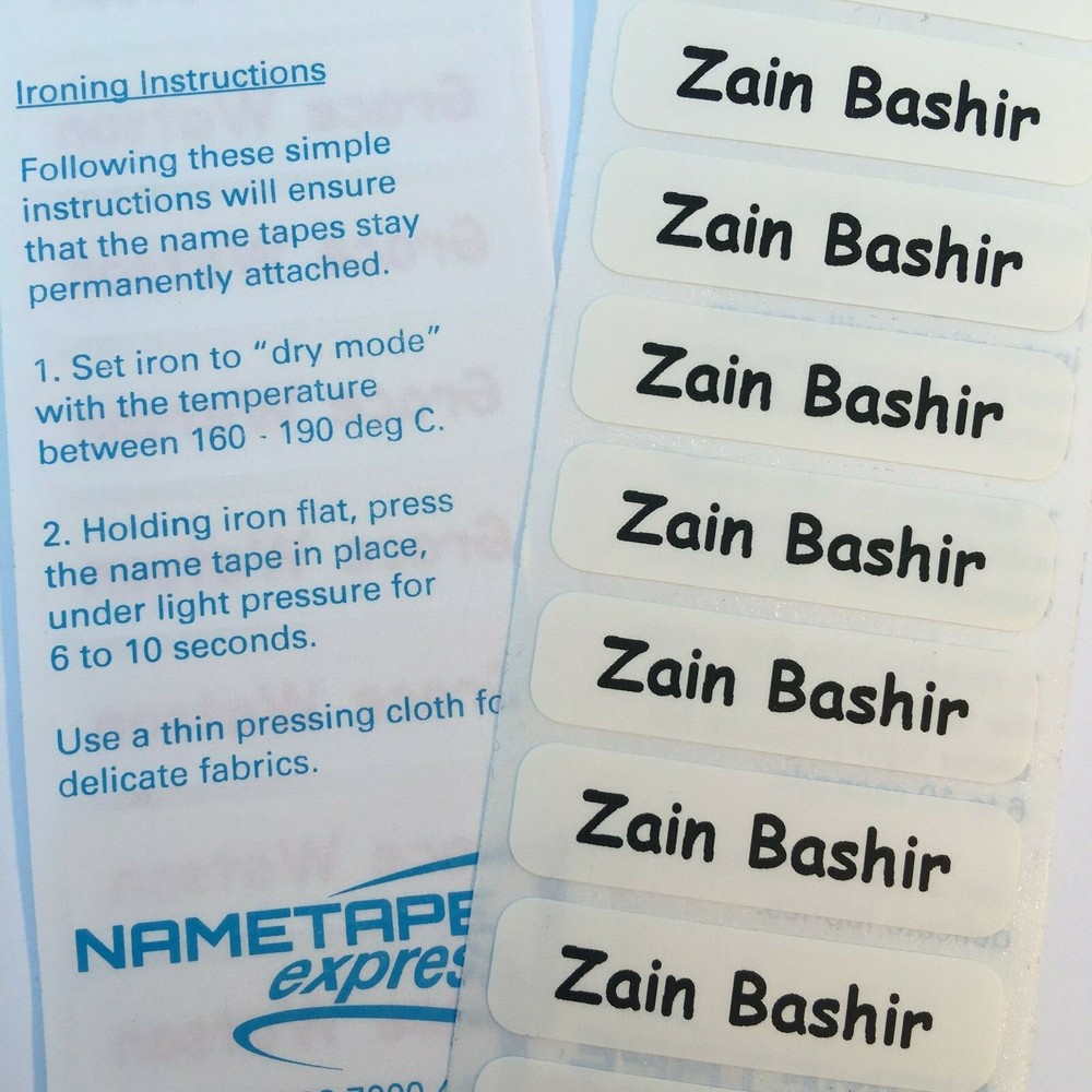 50 QuickPress™ Iron-on Nametapes Printed Name Labels/Tags for uniforms/care home