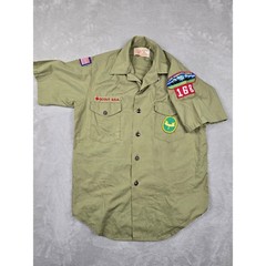 Vintage Boy Scouts of America Shirt Kids L Green Short Sleeve Patches Light Read