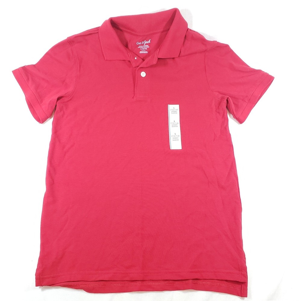 NWT Cat & Jack Boys Red Short Sleeve School Uniform Polo Shirt Size L 12/14