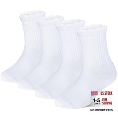 Ruffle Ankle Crew Socks School Uniform Dress Socks for 8-11 Years 4 Pairs White