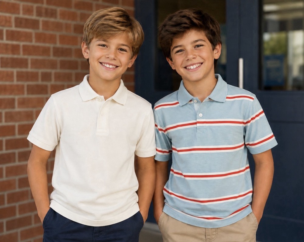 Lot Of 2 Collared Uniform Boy Shirts Sz 10/12 L White & Blue Striped Cat & Jack