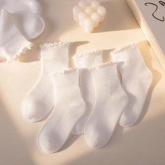 6 Pairs Girls Ruffle Socks Toddler Kids School Uniform Soft 8-10 Years White