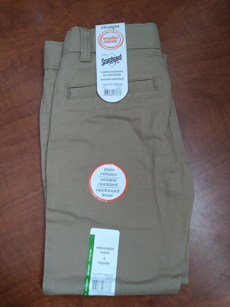 Boys Khaki School Uniform Pants Reinforced Knee & Adjust Waist Sz. 4 Straight