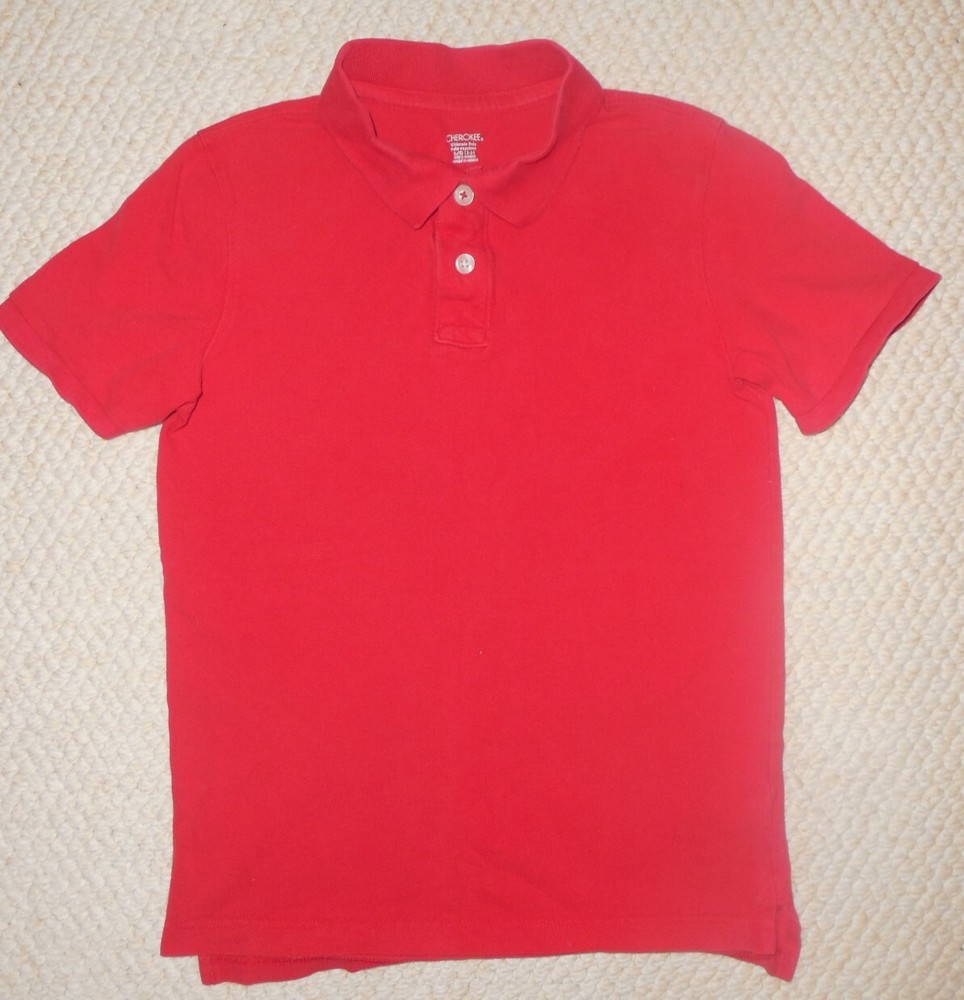 *Great Condition* Boys Sz 10/12 Cherokee Red Short Sleeved Uniform Polo Shirt
