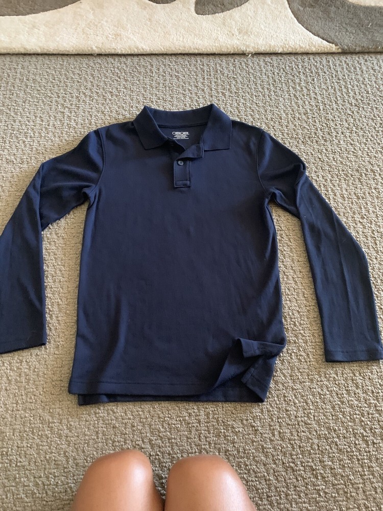 Cherokee Boys Uniform Long Sleeve Polo Size L (12/14) Blue