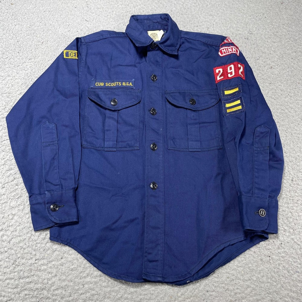 Vintage Boy Scouts Of America Shirt Boys 12 Blue Cub Scouts Uniform Patches