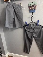 Lands End Boys Gray Pants & Short Size 12 Adj Waist School Uniform Lot Of 2