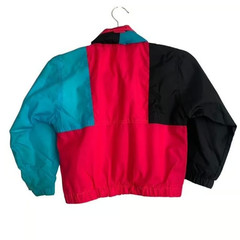 Vintage French Toast Red Teal Black Hooded Zip Up Windbreaker Colorblock Size 6