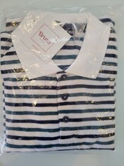 Brums Milano Uniform Polo White/green/navy Stripe Shirt Size 14 NWT