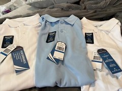 NWT Nautica Boys Uniform Polos 2 White Blue Shirts Sz 18/20 18 20 School