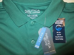 New Nautica Boy’s School Uniform Polo Shirt L 14/16 Husky Hunter Green UPF50+