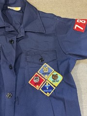 VTG BOY SCOUTS OF AMERICA Button Up Shirt Patches Size Youth 12 Navy Blue