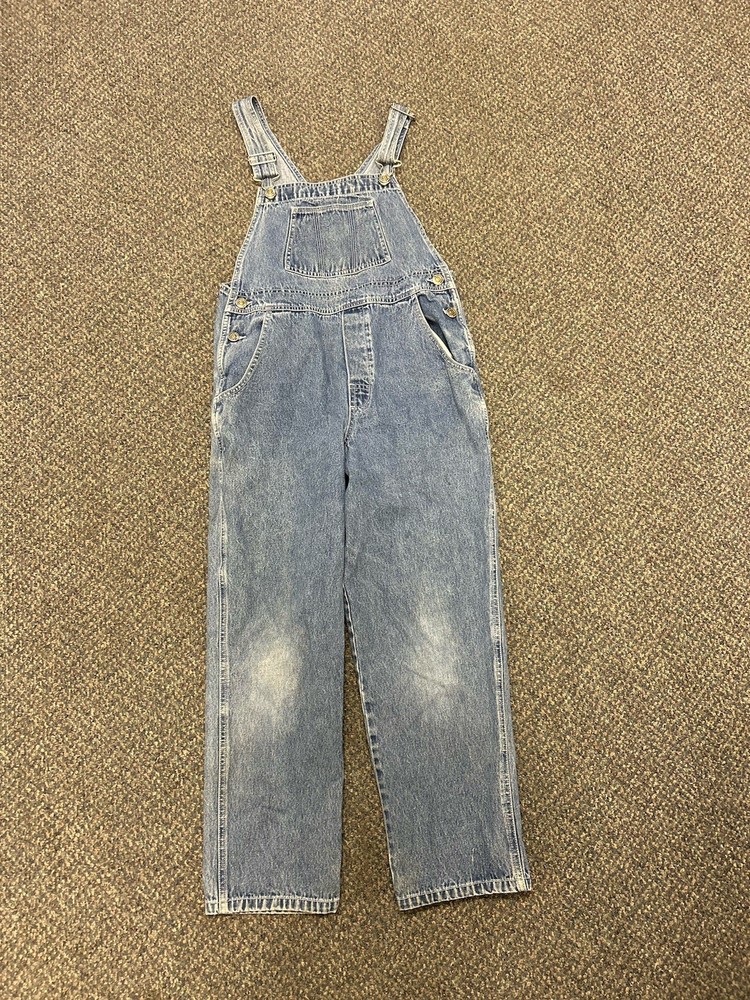 Vintage LL Bean Blue Denim Bib Overalls Youth Size Medium 100% Cotton Utility