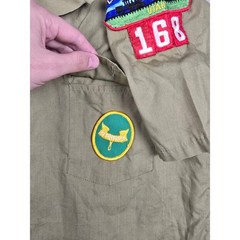 Vintage Boy Scouts of America Shirt Kids L Green Short Sleeve Patches Light Read
