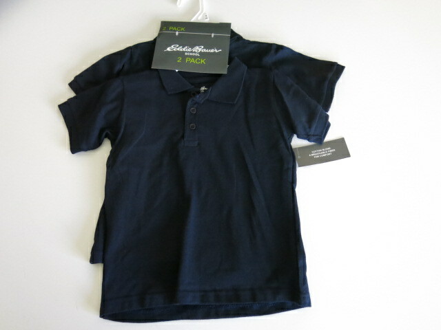 Eddie Bauer Little Boys S/4 2 Pack School Uniform Polo Shirt Navy Blue Cotton