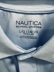Nautica Boys Polo School Uniform Shirt Cotton Blend Light Blue Size L (14-16)