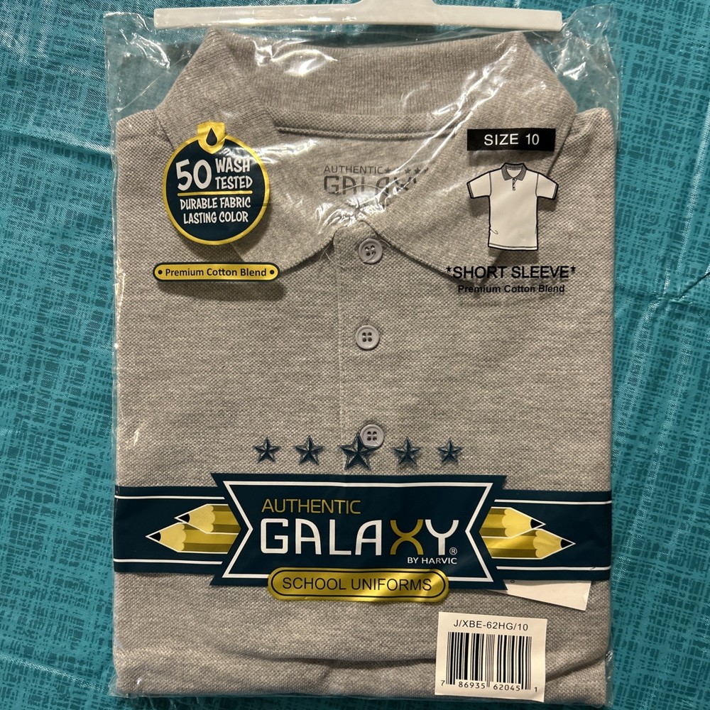 Authentic Galaxy School Uniform Gray Short Sleeve Polo Shirt Size 10 New C2