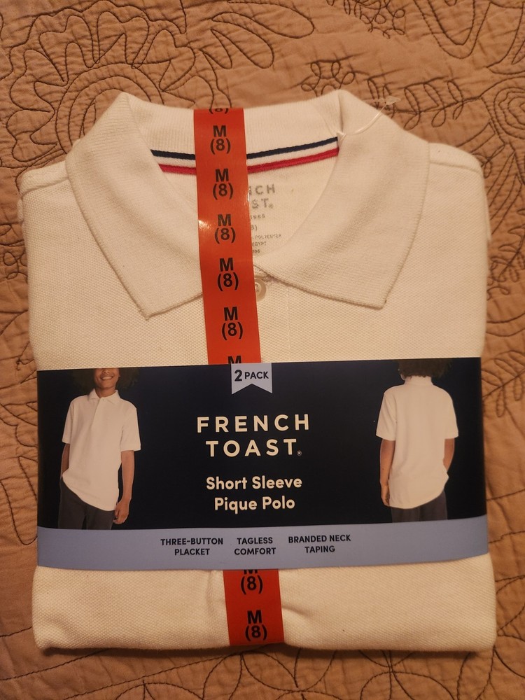 French Toast- 2 Pk Boys White Polo School Uniform Shirt, Size 8