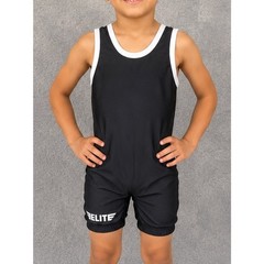 Elite Sports Black Kids Wresling Singlet with White Trim