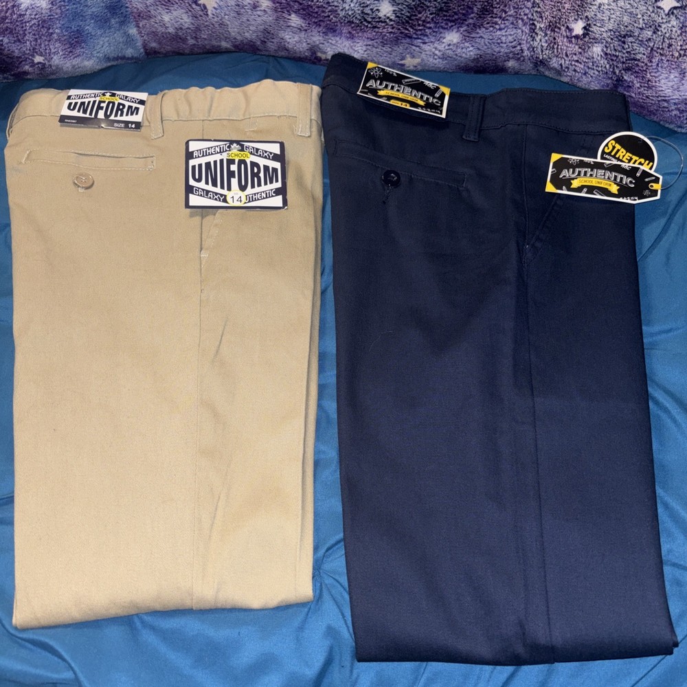 School Uniform Pants Boys 14 (2) Pack Adjustable Waist NEW Authentic Galaxy