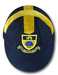 Navy & Gold Wool Flannel / Velvet School Cap + Embroided Badge