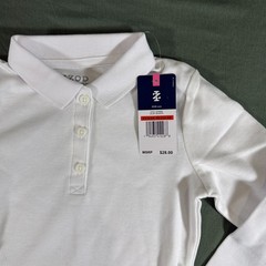 IZOD Girls White Long Sleeve Polo Shirt XS 6 6X School Uniform NWT