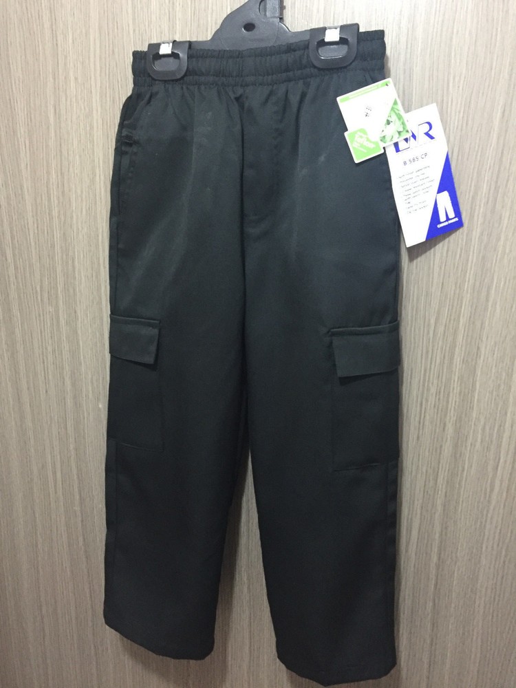 BNWT Boys Sz 16 LWR Brand Black Elastic Waist Cargo Side Pocket School Pants