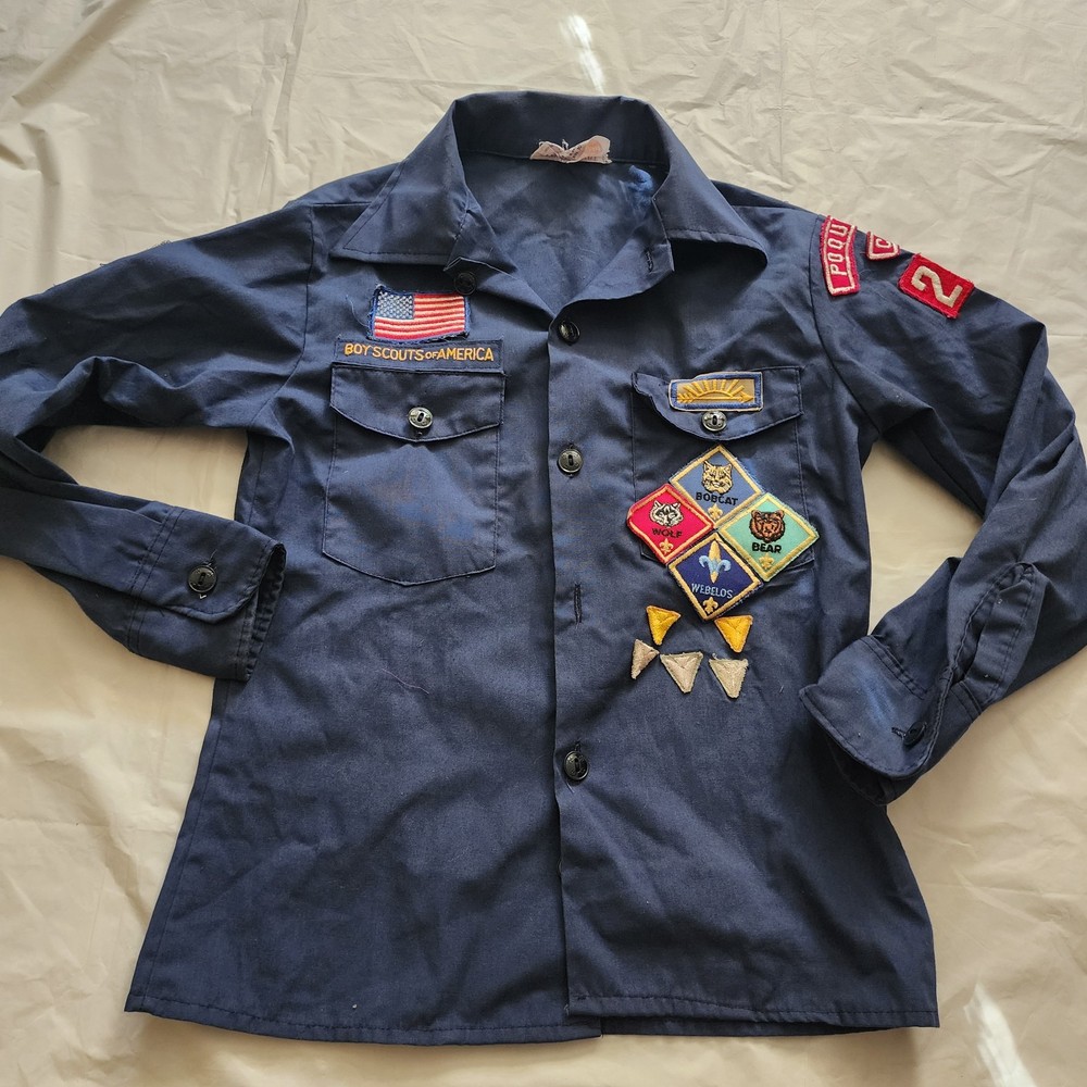 Official Boy Scouts of America Shirt Uniform Button Front patches Size 10