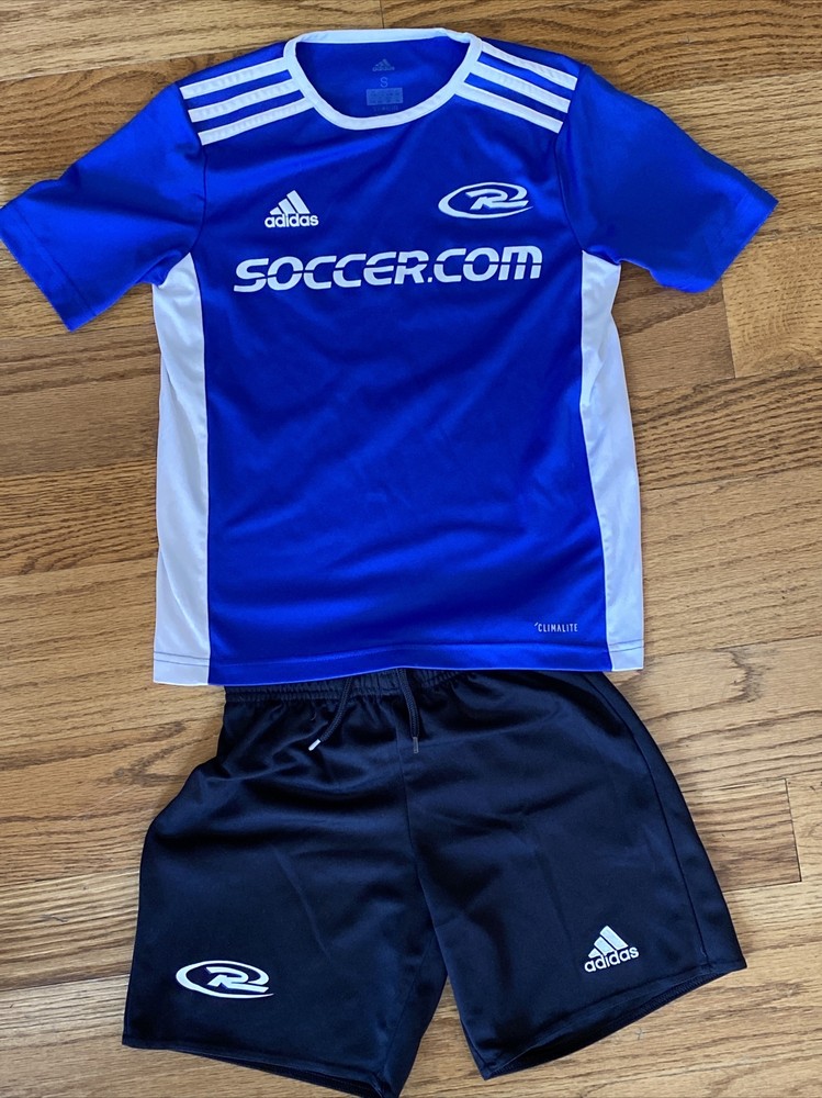 YOUTH ADIDAS UNIFORM Soccer .com Blue And Black Size 9/10 S