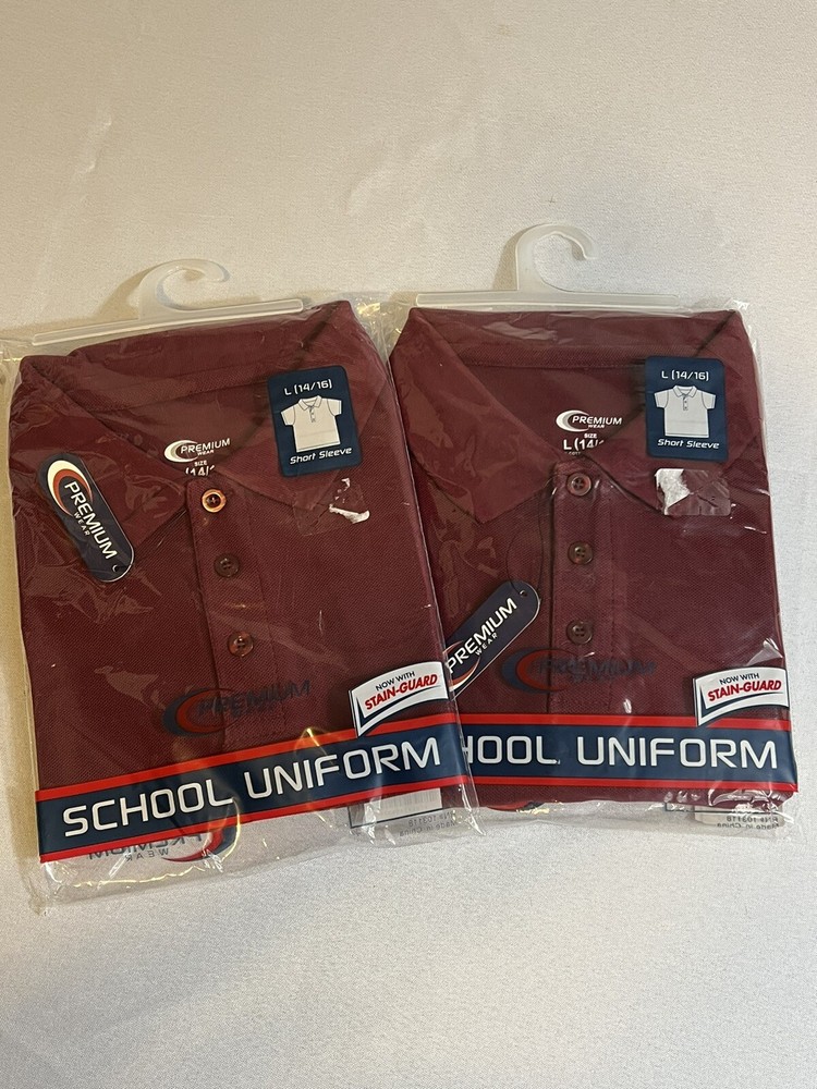 *2 PACK* PREMIUM WEAR Burgundy Polo School Uniform Shirt (14/16)