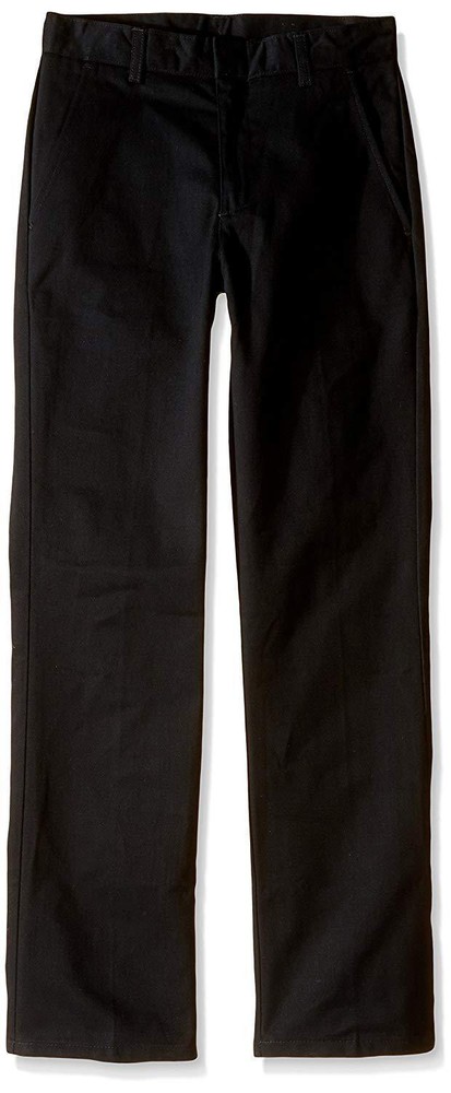 Nautica Husky Boys’ Uniform Flat Front Pant, Black, Large/16 – Husky