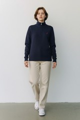 Nautica Kids Unisex T-Shirt Size L 14-16 Navy Quarter Zip Long Sleeve Uniform
