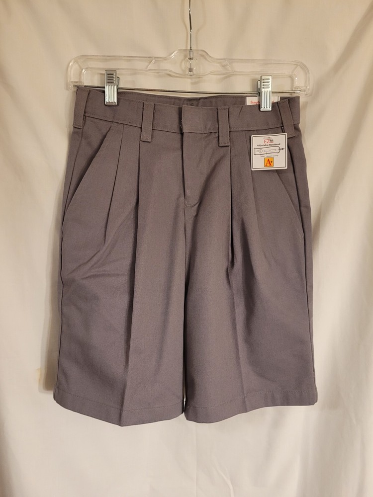 NWT A+ Easy Care Boys School Uniform Shorts Grey Waist 25 Adjustable Waistband