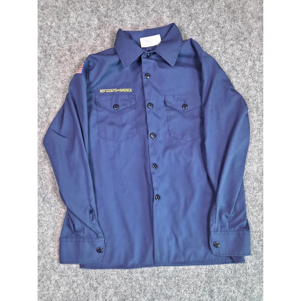 Boy Scouts of America Uniform Shirt Youth LG Navy Blue Long Sleeve Button Down