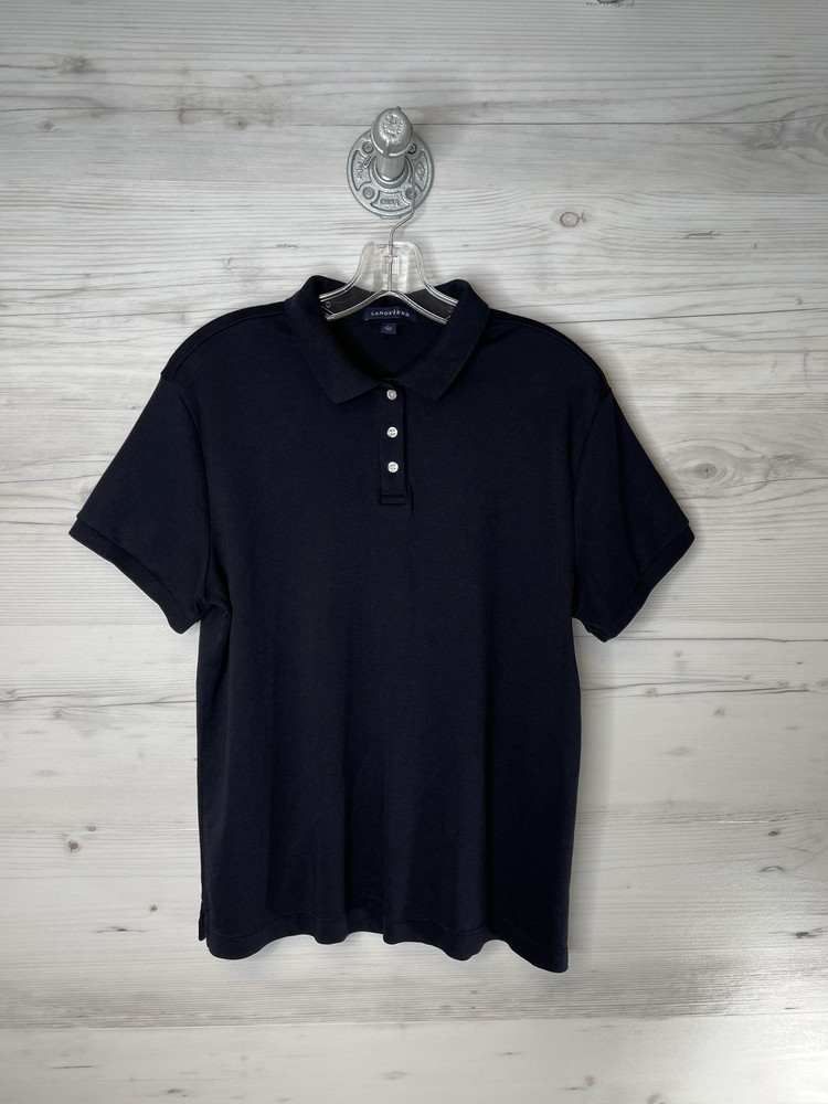Lands’ End Polo Shirt Boys Large 14-16 Navy Blue Short Sleeve School Uniform