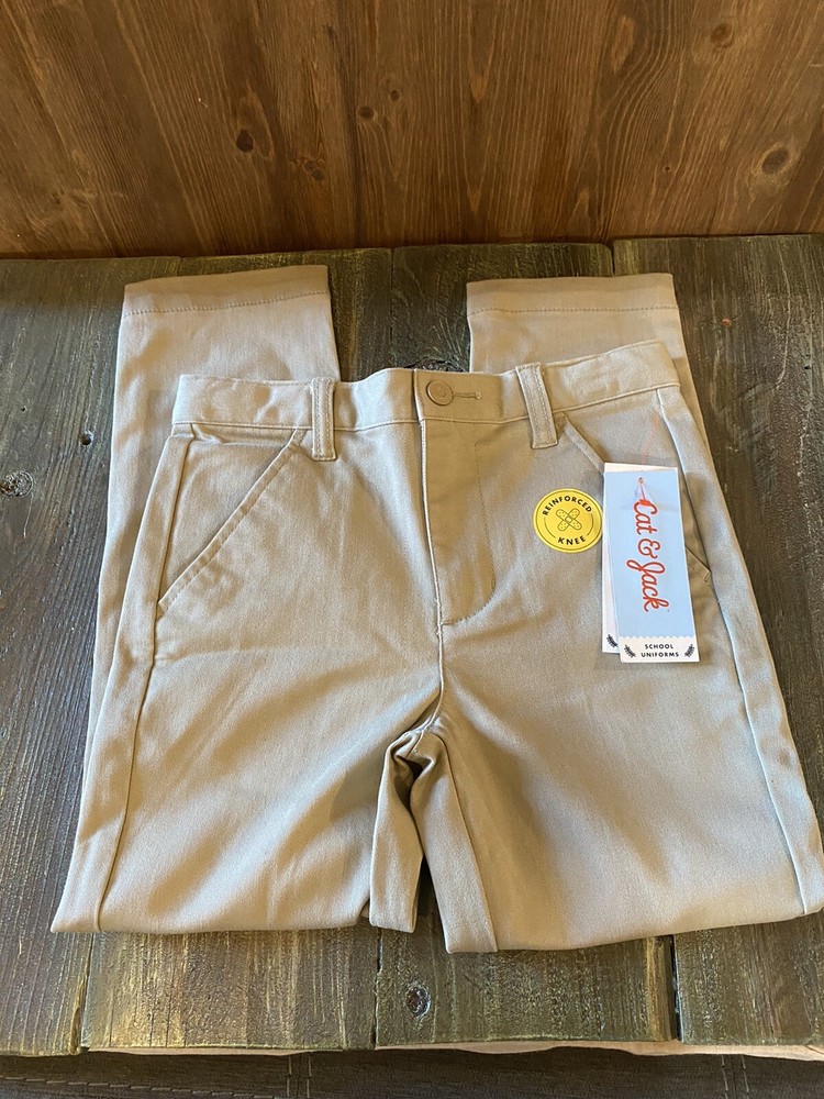 Boys’ Flat Front Stretch Uniform Skinny Fit Pants – Cat & Jack™ Khaki SZ 5 NWT