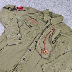 Vintage Boy Scouts Of America Uniform Shirt Hat Boys Medium Green Twill Patches