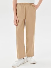 Boys Elastic Waist Pants Kids Uniform School Cotton Twill 9-10 Years Brown