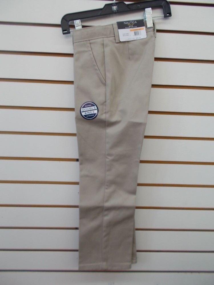 Boys Nautica $36 Uniform/Casual Khaki Flat Front Pants Reg & Husky Sizes 4 – 14