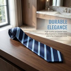 Blue Striped Tie, Adjustable Navy Clip On Tie For Men Boys Kids, Pre-Tied