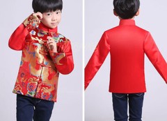 Chinese Tang Suit Red Clothing for Kids Boy Hanfu Top Dragon Print Party Stage