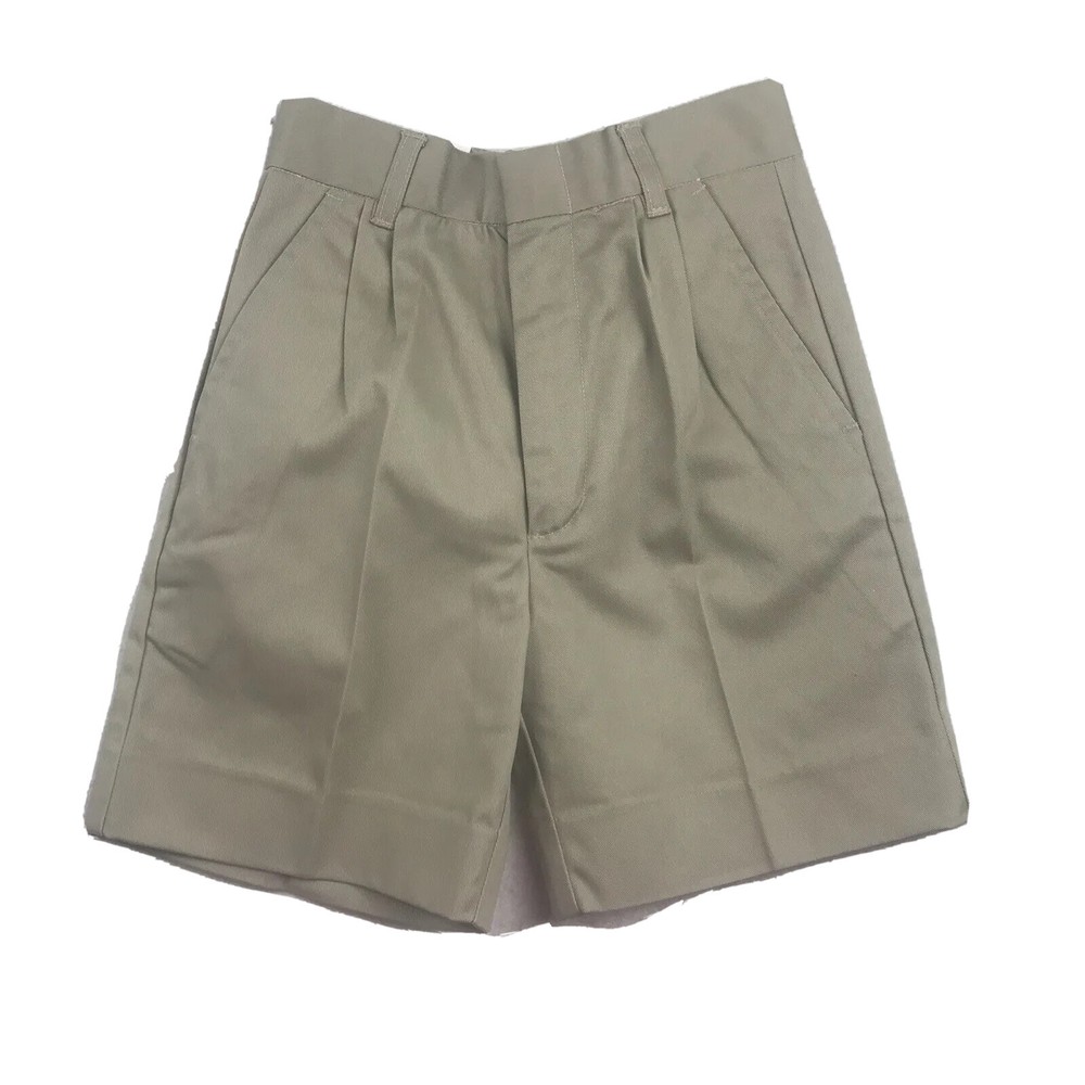 Authentic School Uniform Shorts Boys 7 Beige Elastic Waist Pleated Front NWT