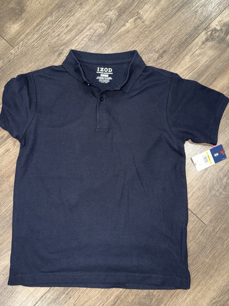 IZOD Boys Navy Piqué Polo Uniform Shirt Short Sleeve Size M Cotton Blend