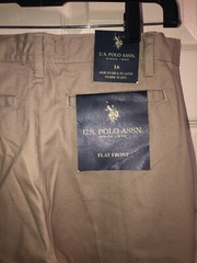 U.S POLO ASSN. School Uniform Flat Front Pants Boys 16 Tan ADJUSTABLE WAIST NWT