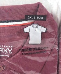 2 Galaxy Boy’s School Uniform Short Sleeve Polos – Burgundy – Sz 2XL 18/20