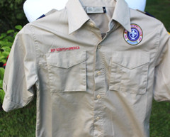 Boy Scouts Of America Button-Up Shirt Uniform Youth Sz Large Beige Short Sleeve