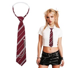 Striped Ties for Women Kids, Pre-tied Womens Tie with Wine Red White Striped