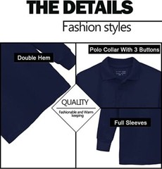 Boy’s Button Long Sleeve Pique Polo School Uniform Shirts (3 PACK) Size 4-20 NWT